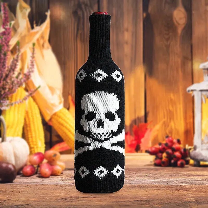 Halloween Wine Bottle Set Skull Pumpkin Knitted Champagne Wine - Bellarte Enchanté Halloween Wine Bottle Set Skull Pumpkin Knitted Champagne Wine